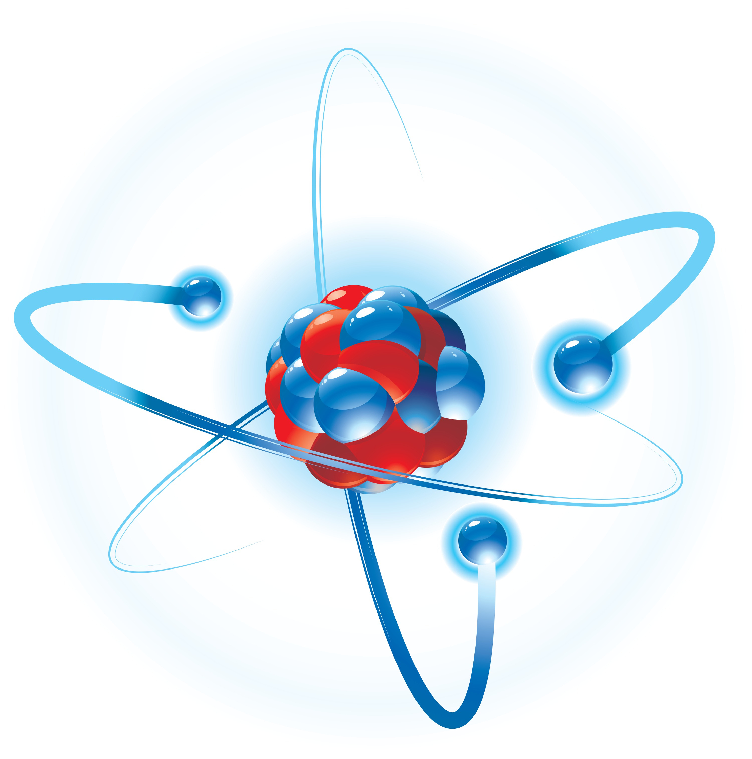 Red and blue whirling atom